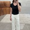 中直筒彈性白牛仔褲