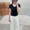 中直筒彈性白牛仔褲
