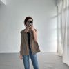 雙口袋小皺褶背心外套