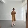 四顆釦 短袖棉麻洋裝
